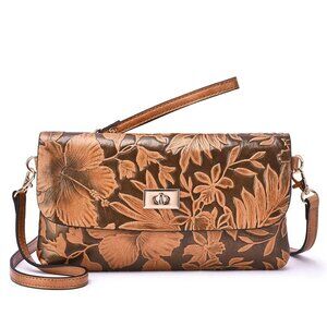 Mellow World Sarita Cognac 3D embossed Floral Crossbody Bag